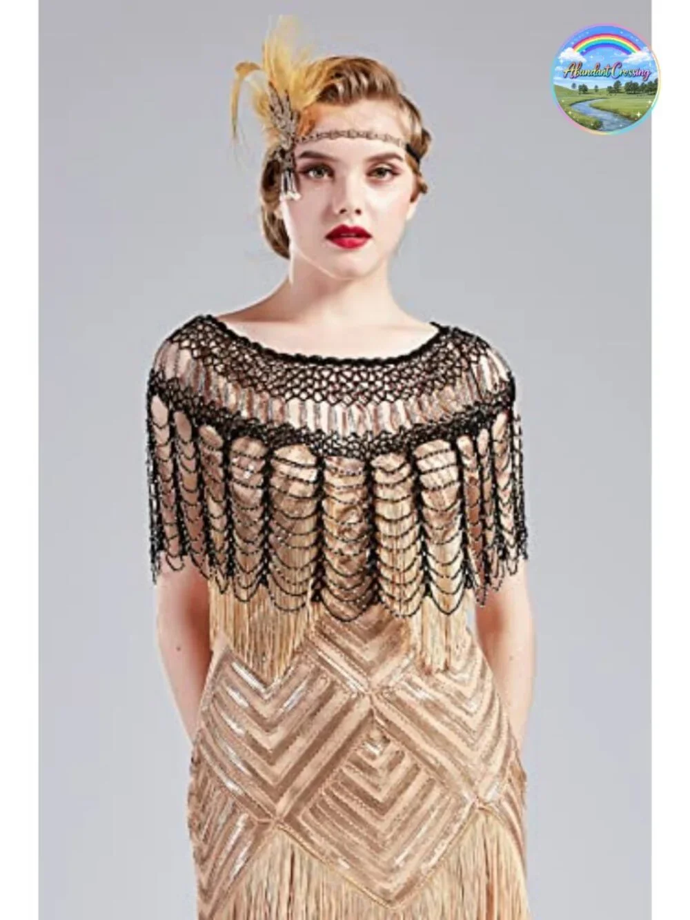 Beaded Evening Cape Shawl Wrap One Size Gatsby 1920s Cover Up